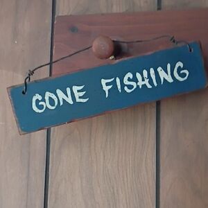 Blue 'Gone Fishing' Wooden Sign
